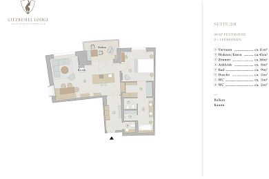 Grundriss Penthouse Chalet 301 -> für 2 + 1 Personen