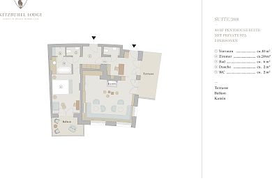 Grundriss Penthouse Chalet 308 -> für 2 Personen